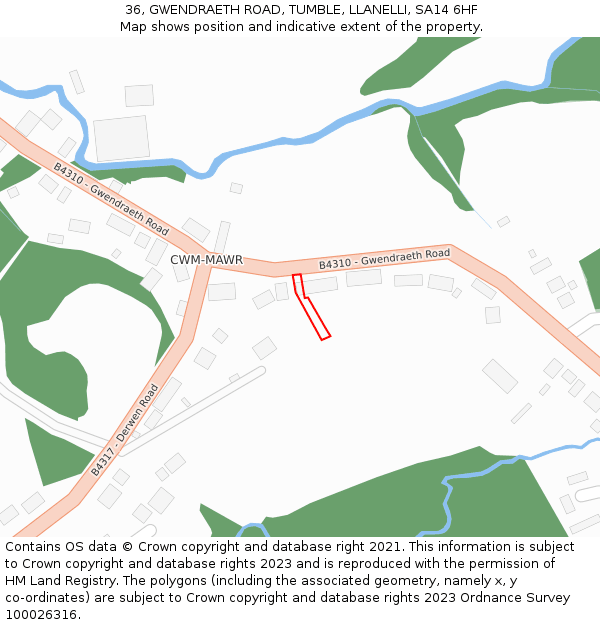 36, GWENDRAETH ROAD, TUMBLE, LLANELLI, SA14 6HF: Location map and indicative extent of plot