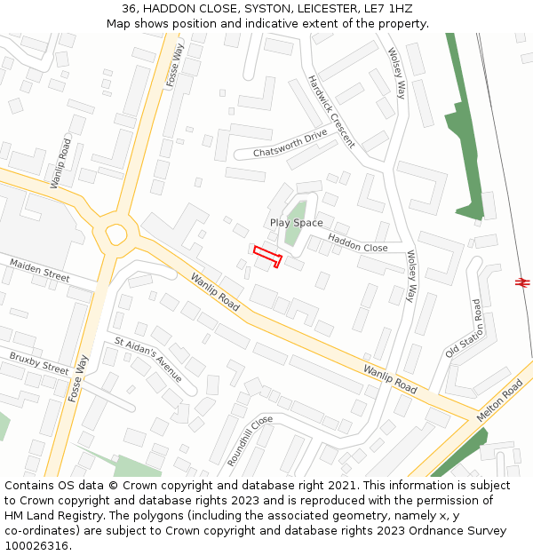 36, HADDON CLOSE, SYSTON, LEICESTER, LE7 1HZ: Location map and indicative extent of plot