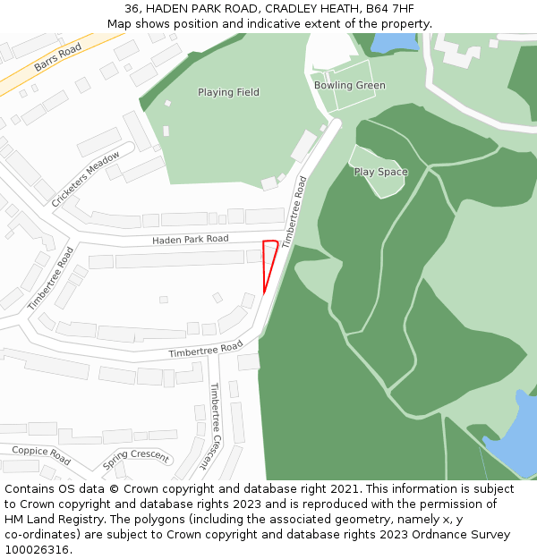 36, HADEN PARK ROAD, CRADLEY HEATH, B64 7HF: Location map and indicative extent of plot
