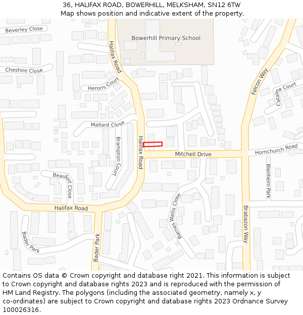 36, HALIFAX ROAD, BOWERHILL, MELKSHAM, SN12 6TW: Location map and indicative extent of plot