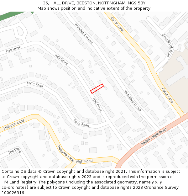 36, HALL DRIVE, BEESTON, NOTTINGHAM, NG9 5BY: Location map and indicative extent of plot