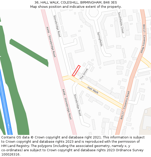 36, HALL WALK, COLESHILL, BIRMINGHAM, B46 3ES: Location map and indicative extent of plot