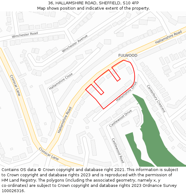 36, HALLAMSHIRE ROAD, SHEFFIELD, S10 4FP: Location map and indicative extent of plot