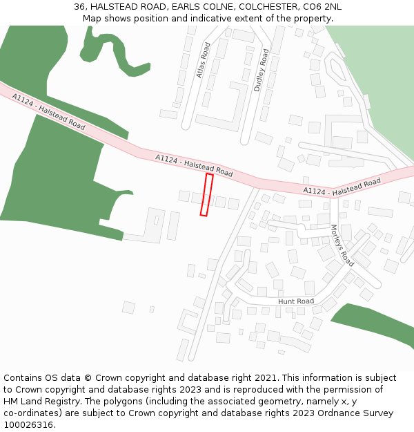 36, HALSTEAD ROAD, EARLS COLNE, COLCHESTER, CO6 2NL: Location map and indicative extent of plot