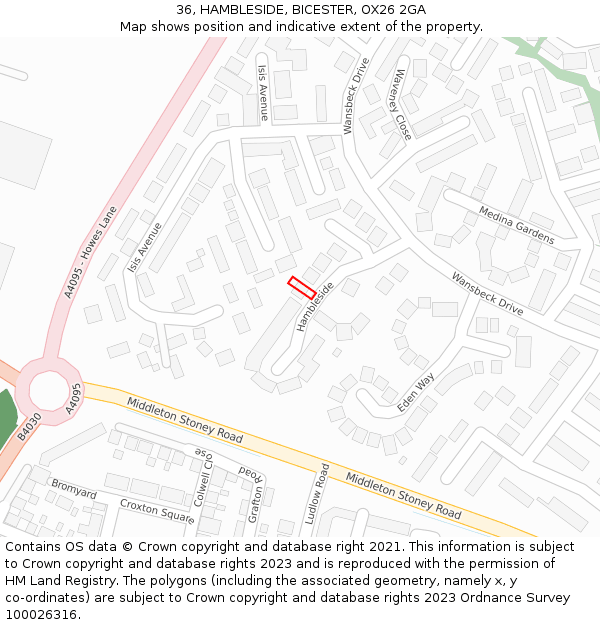 36, HAMBLESIDE, BICESTER, OX26 2GA: Location map and indicative extent of plot