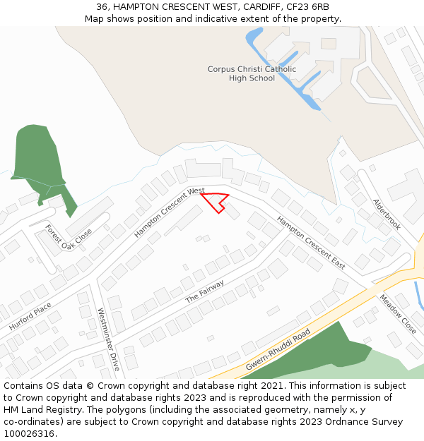 36, HAMPTON CRESCENT WEST, CARDIFF, CF23 6RB: Location map and indicative extent of plot