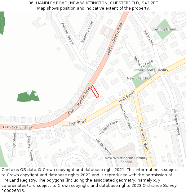 36, HANDLEY ROAD, NEW WHITTINGTON, CHESTERFIELD, S43 2EE: Location map and indicative extent of plot