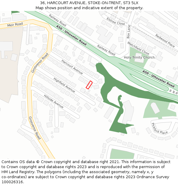 36, HARCOURT AVENUE, STOKE-ON-TRENT, ST3 5LX: Location map and indicative extent of plot