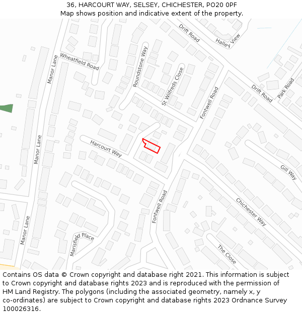 36, HARCOURT WAY, SELSEY, CHICHESTER, PO20 0PF: Location map and indicative extent of plot