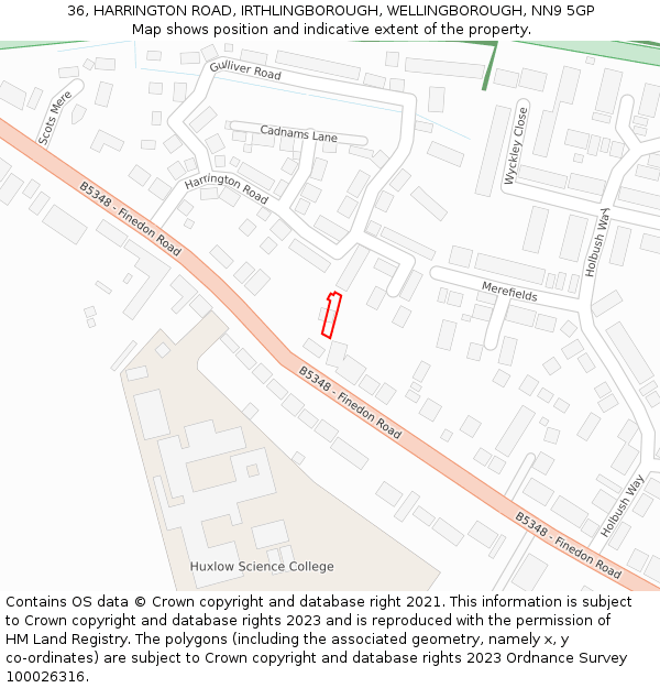 36, HARRINGTON ROAD, IRTHLINGBOROUGH, WELLINGBOROUGH, NN9 5GP: Location map and indicative extent of plot