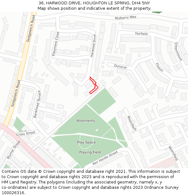 36, HARWOOD DRIVE, HOUGHTON LE SPRING, DH4 5NY: Location map and indicative extent of plot