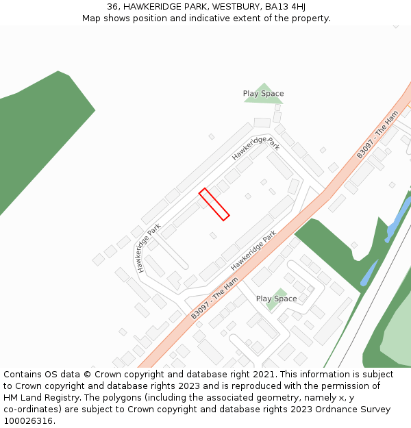 36, HAWKERIDGE PARK, WESTBURY, BA13 4HJ: Location map and indicative extent of plot