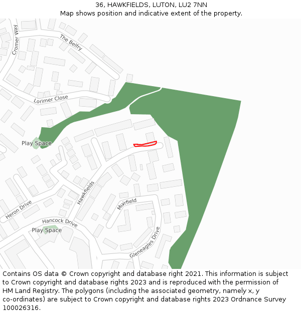 36, HAWKFIELDS, LUTON, LU2 7NN: Location map and indicative extent of plot