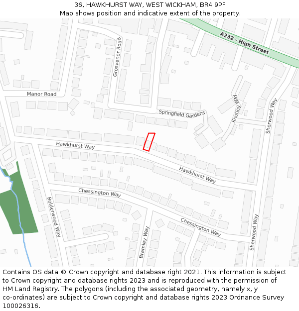 36, HAWKHURST WAY, WEST WICKHAM, BR4 9PF: Location map and indicative extent of plot