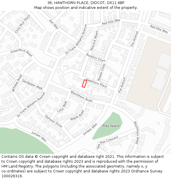 36, HAWTHORN PLACE, DIDCOT, OX11 6BF: Location map and indicative extent of plot