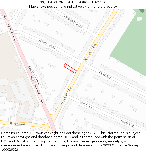 36, HEADSTONE LANE, HARROW, HA2 6HG: Location map and indicative extent of plot