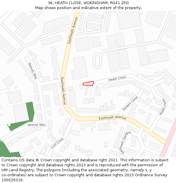 36, HEATH CLOSE, WOKINGHAM, RG41 2PG: Location map and indicative extent of plot