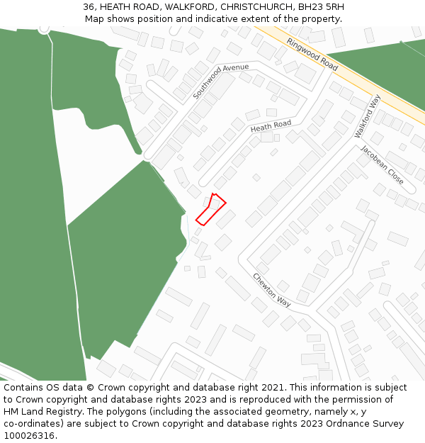 36, HEATH ROAD, WALKFORD, CHRISTCHURCH, BH23 5RH: Location map and indicative extent of plot