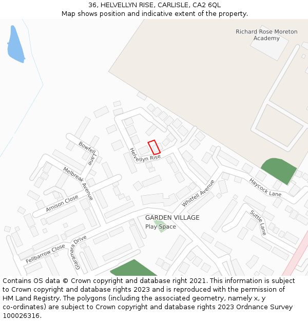 36, HELVELLYN RISE, CARLISLE, CA2 6QL: Location map and indicative extent of plot
