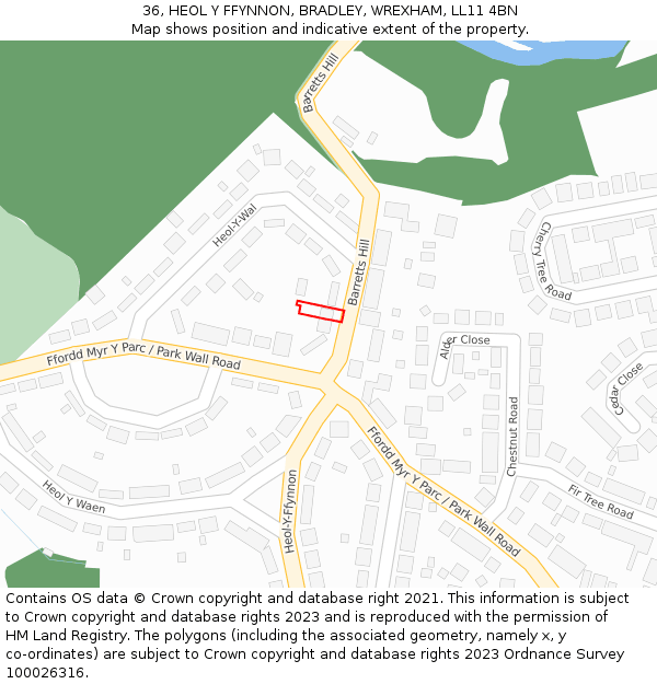 36, HEOL Y FFYNNON, BRADLEY, WREXHAM, LL11 4BN: Location map and indicative extent of plot