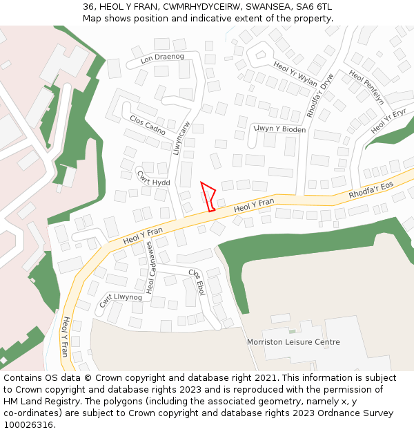 36, HEOL Y FRAN, CWMRHYDYCEIRW, SWANSEA, SA6 6TL: Location map and indicative extent of plot