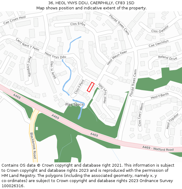 36, HEOL YNYS DDU, CAERPHILLY, CF83 1SD: Location map and indicative extent of plot