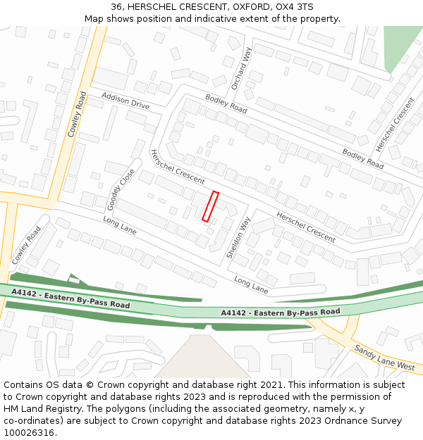 36, HERSCHEL CRESCENT, OXFORD, OX4 3TS: Location map and indicative extent of plot