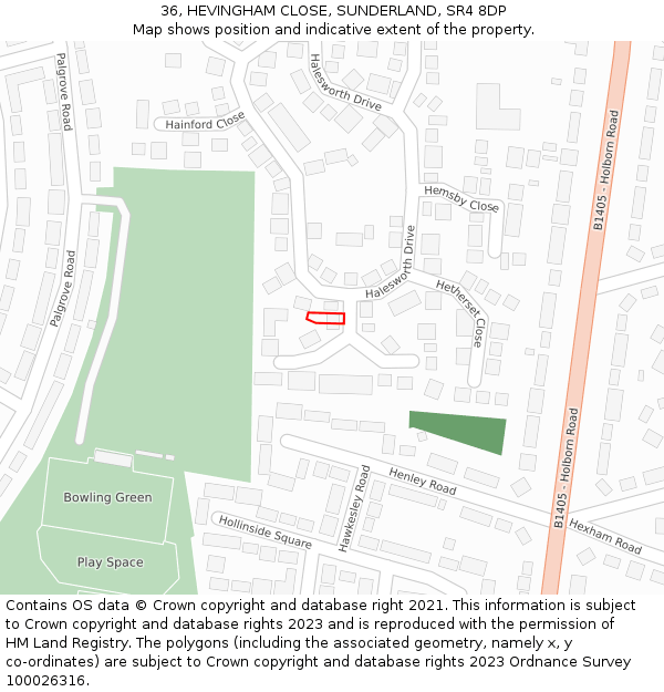 36, HEVINGHAM CLOSE, SUNDERLAND, SR4 8DP: Location map and indicative extent of plot