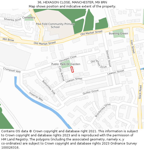 36, HEXAGON CLOSE, MANCHESTER, M9 8RN: Location map and indicative extent of plot