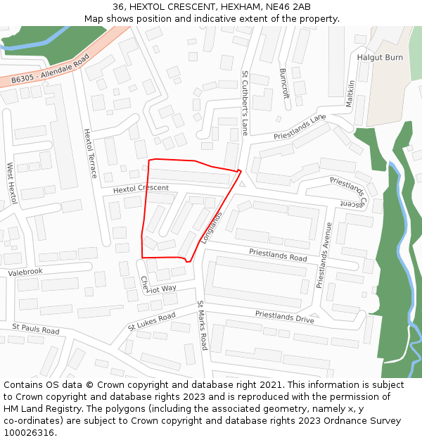 36, HEXTOL CRESCENT, HEXHAM, NE46 2AB: Location map and indicative extent of plot