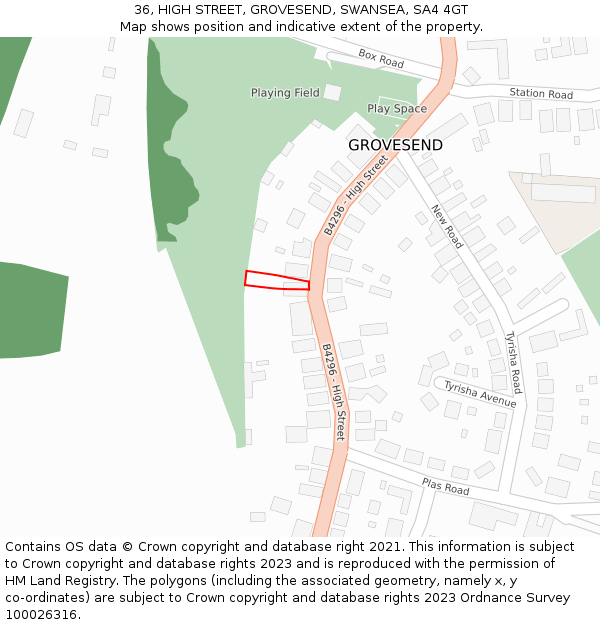 36, HIGH STREET, GROVESEND, SWANSEA, SA4 4GT: Location map and indicative extent of plot