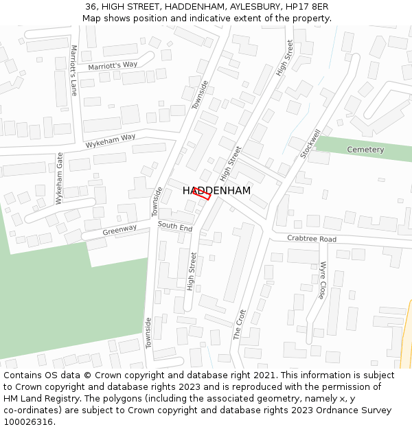36, HIGH STREET, HADDENHAM, AYLESBURY, HP17 8ER: Location map and indicative extent of plot