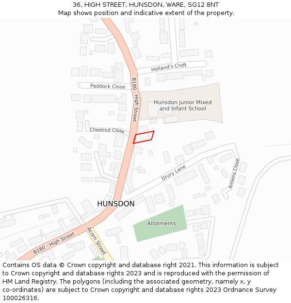 36, HIGH STREET, HUNSDON, WARE, SG12 8NT: Location map and indicative extent of plot