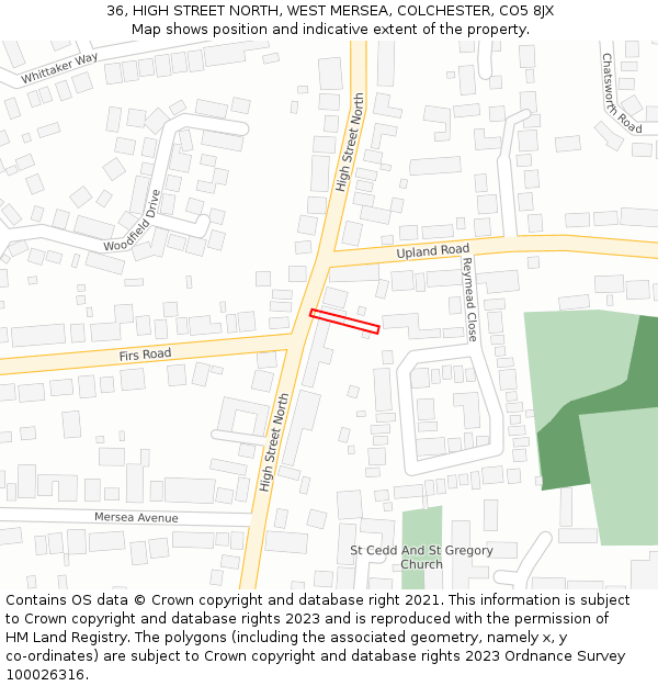 36, HIGH STREET NORTH, WEST MERSEA, COLCHESTER, CO5 8JX: Location map and indicative extent of plot