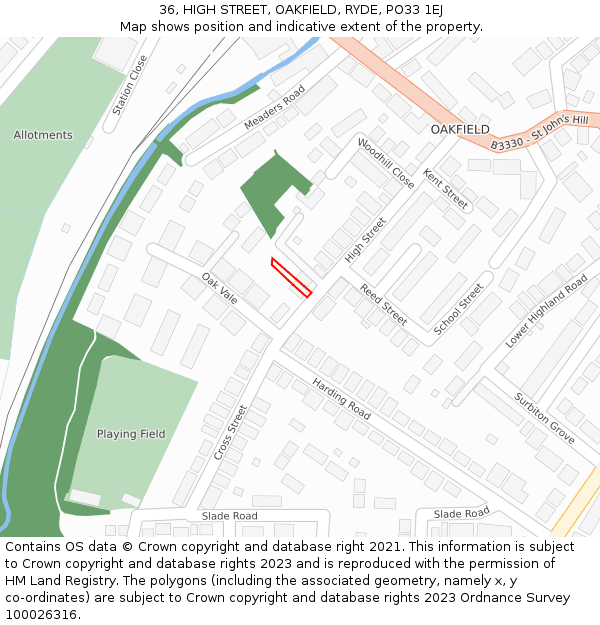 36, HIGH STREET, OAKFIELD, RYDE, PO33 1EJ: Location map and indicative extent of plot