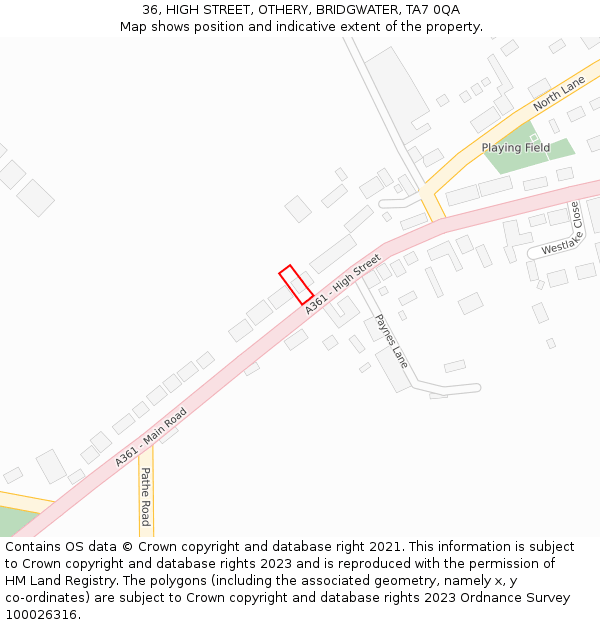 36, HIGH STREET, OTHERY, BRIDGWATER, TA7 0QA: Location map and indicative extent of plot