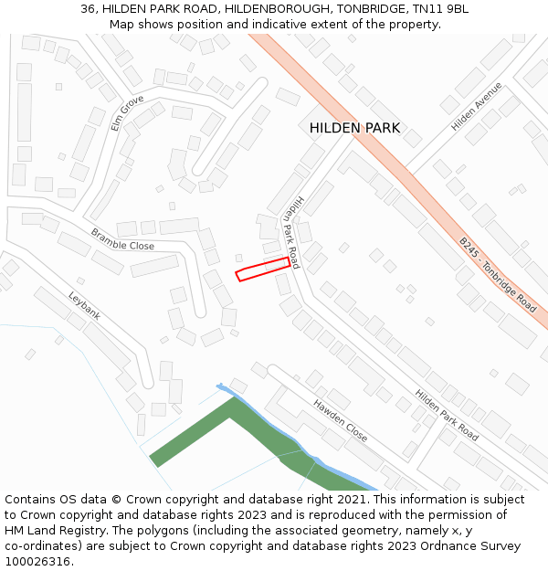 36, HILDEN PARK ROAD, HILDENBOROUGH, TONBRIDGE, TN11 9BL: Location map and indicative extent of plot