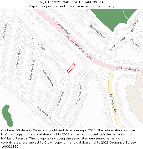 36, HILL VIEW ROAD, ROTHERHAM, S61 2AJ: Location map and indicative extent of plot