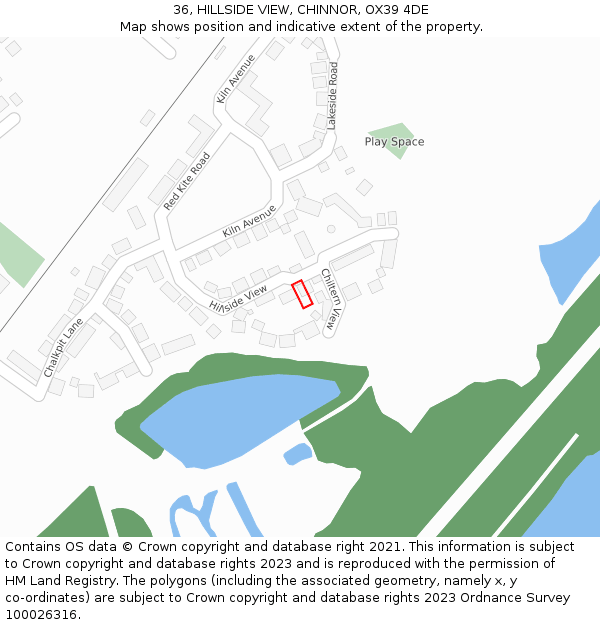 36, HILLSIDE VIEW, CHINNOR, OX39 4DE: Location map and indicative extent of plot