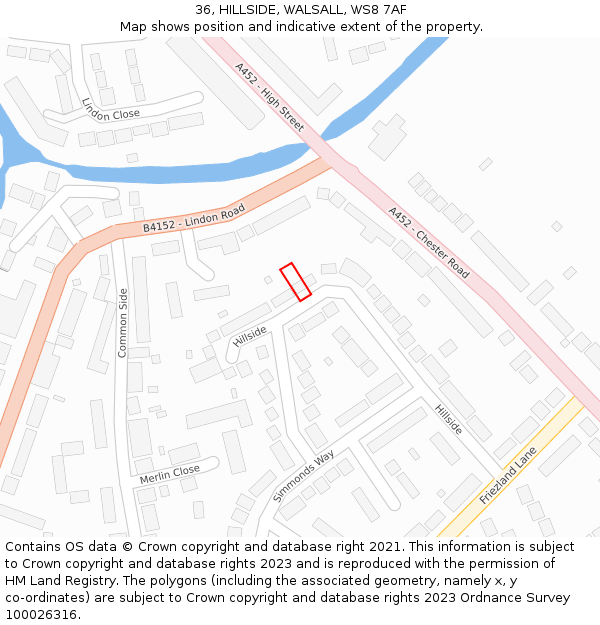 36, HILLSIDE, WALSALL, WS8 7AF: Location map and indicative extent of plot