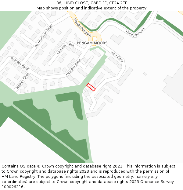 36, HIND CLOSE, CARDIFF, CF24 2EF: Location map and indicative extent of plot