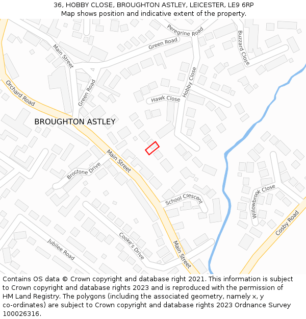 36, HOBBY CLOSE, BROUGHTON ASTLEY, LEICESTER, LE9 6RP: Location map and indicative extent of plot