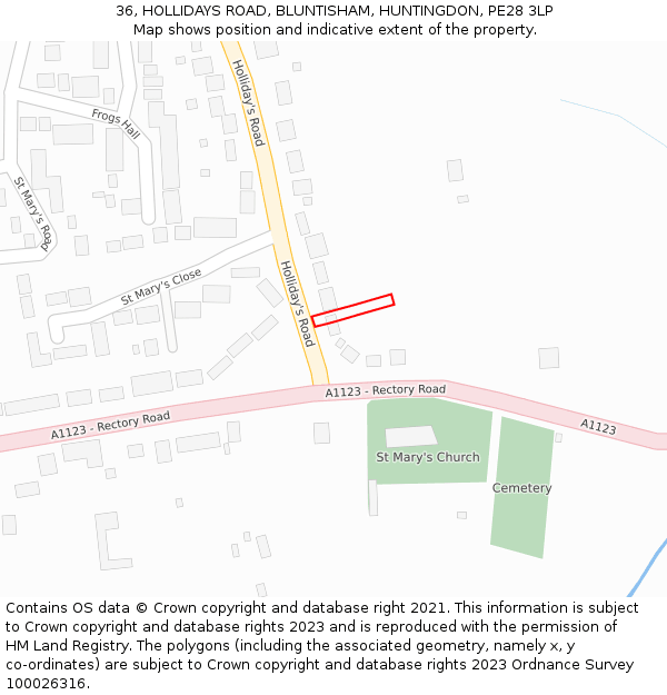 36, HOLLIDAYS ROAD, BLUNTISHAM, HUNTINGDON, PE28 3LP: Location map and indicative extent of plot