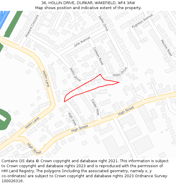 36, HOLLIN DRIVE, DURKAR, WAKEFIELD, WF4 3AW: Location map and indicative extent of plot