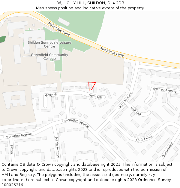 36, HOLLY HILL, SHILDON, DL4 2DB: Location map and indicative extent of plot