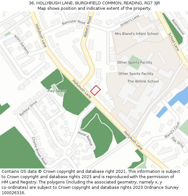 36, HOLLYBUSH LANE, BURGHFIELD COMMON, READING, RG7 3JR: Location map and indicative extent of plot