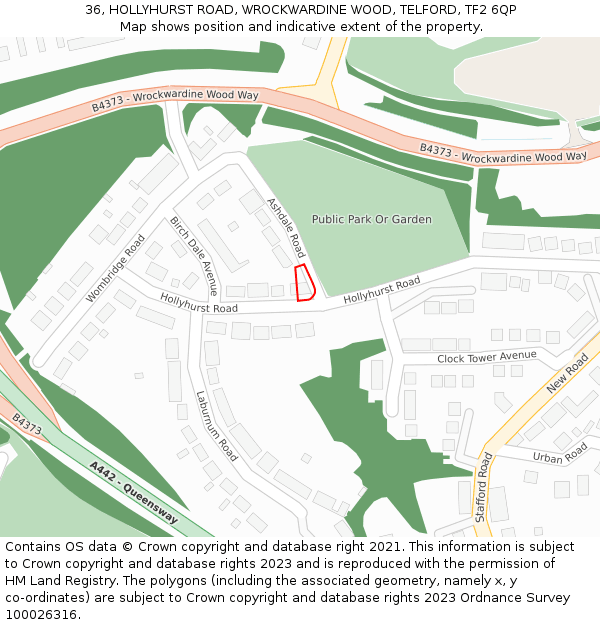 36, HOLLYHURST ROAD, WROCKWARDINE WOOD, TELFORD, TF2 6QP: Location map and indicative extent of plot