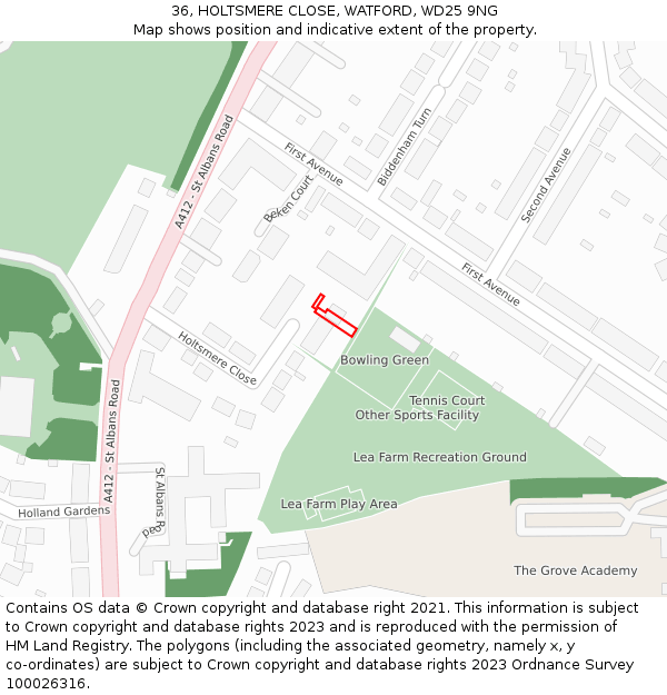 36, HOLTSMERE CLOSE, WATFORD, WD25 9NG: Location map and indicative extent of plot