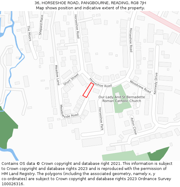 36, HORSESHOE ROAD, PANGBOURNE, READING, RG8 7JH: Location map and indicative extent of plot