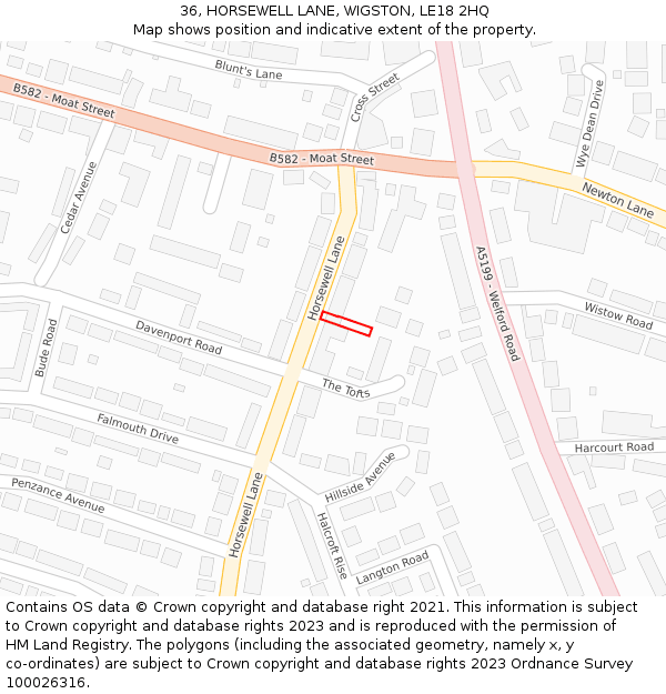 36, HORSEWELL LANE, WIGSTON, LE18 2HQ: Location map and indicative extent of plot